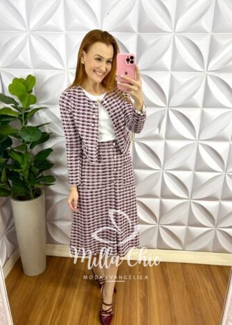 Milla Chic - millachic com br conjunto tweed com casaco e saia evase elena cherry 3 Conjunto Tweed Com Casaco e Saia Evase Elena - Cherry - Milla Chic