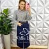 Saia Alfaiataria Mídi Reto Com Bolsos Celina - Azul - Milla Chic