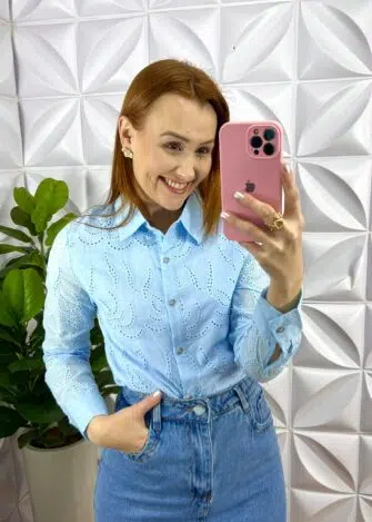 Saia Jeans Mídi Com Fenda Lateral Catarina - Azul - Milla Chic