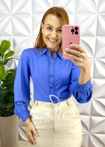 Saia Linhão Reta Com Fenda Frontal Camélia - Areia - Milla Chic