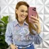 Saia Sarja Com Elastano Mídi Fenda Frontal Cristina - Azul - Milla Chic