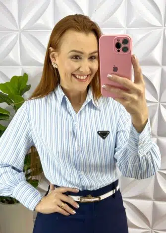 Saia Sarja Com Elastano Mídi Fenda Frontal Cristina - Azul Marinho - Milla Chic