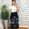 Saia Tule Marcado Mídi Com Elástico na Cintura Kerolen - Preta - Milla Chic