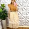 Saia Tule Mídi Com Elástico na Cintura Sabrine - Manteiga - Milla Chic
