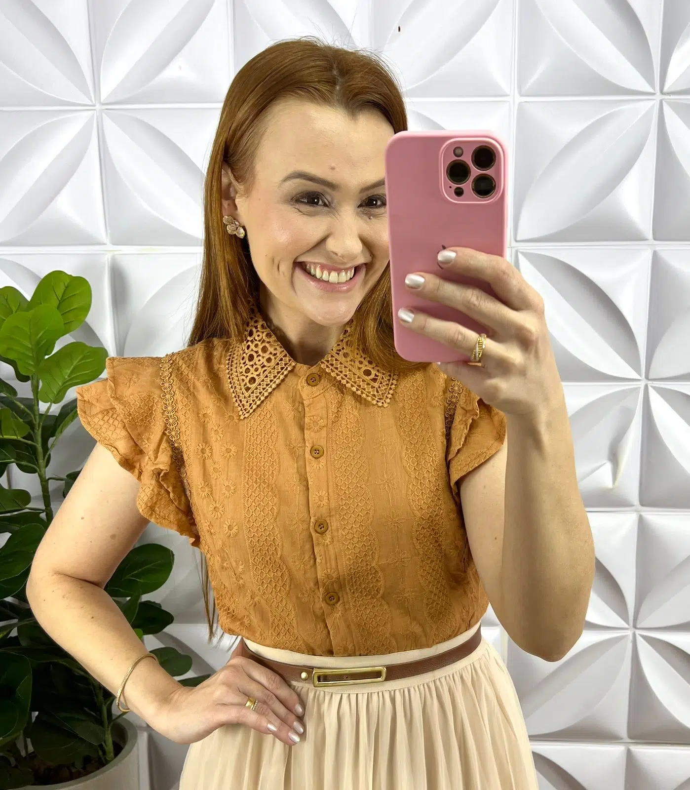Saia Tule Mídi Com Elástico na Cintura Sabrine - Manteiga - Milla Chic