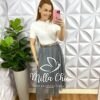 Saia Tule Mídi Com Elástico na Cintura Sabrine - Cinza - Milla Chic