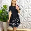 Vestido Alfaiataria Godê Manga Com Laço Na Barra Gabriela - Preto - Milla Chic