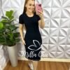 Vestido Canelado Mídi Com Botões Marcia - Preto - Milla Chic