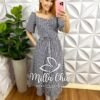 Vestido Chemise Tricoline Manga Princesa Max Mídi Camila - Listrado - Milla Chic