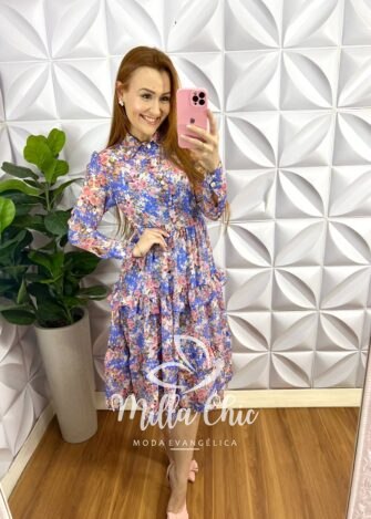 Milla Chic - millachic com br vestido chiffon com camisolinha midi azul 5 Vestido Chiffon Com Forro Avulso Mídi Paola - Azul - Milla Chic