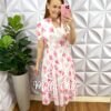 Vestido Chiffon Mídi Estampado Leticia - Branco Com Rosa - Milla Chic
