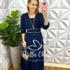 Vestido Dunna Longo Com Botões Encapados Gislaine - Azul - Milla Chic