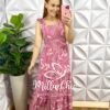 Vestido Dunna Longo Manga Babadinho Julia - Rosa - Milla Chic