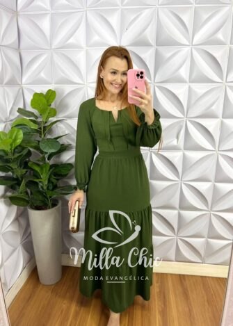 Vestido Dunna Longo Manga Longa Juliana - Verde - Milla Chic