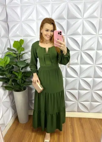 Vestido Dunna Longo Manga Longa Juliana - Verde - Milla Chic
