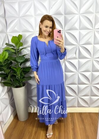 Vestido Dunna Longo Manga Longa Juliana - Azul - Milla Chic