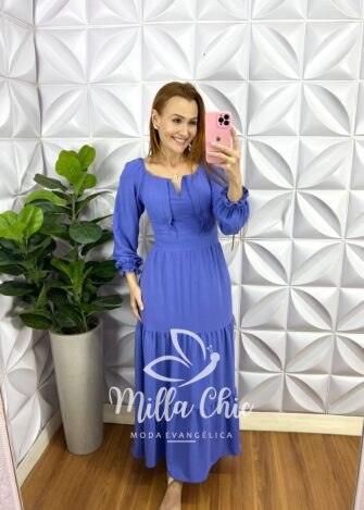 Vestido Dunna Longo Manga Longa Juliana - Azul - Milla Chic