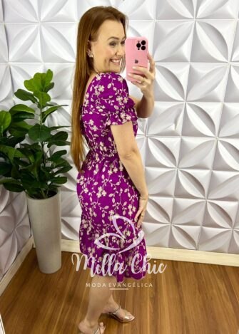 Vestido Laise Bordado Ate O Joelho Aurora - Roxo - Milla Chic