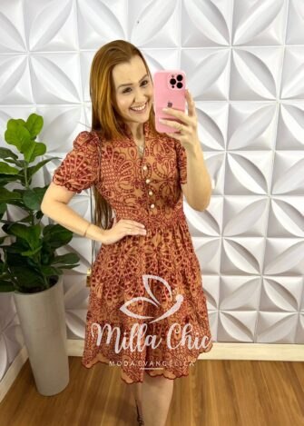 Milla Chic - millachic com br vestido lasie algodao mangas princesa botoes de perolas catarina 4 Vestido Lasie Algodão Mangas Princesa Botões De Perolas Catarina - Capuchino Com Cherry - Milla Chic