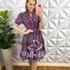 Vestido Lasie Algodão Mangas Princesa Botões De Perolas Catarina - Cherry Com Azul - Milla Chic