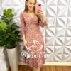 Vestido Tule Decote V Pala Na Cintura Manga 7/8 Três Marias Sandra - Rosa - Milla Chic