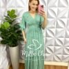 Vestido Viscolinho Longo Manga Dupla Raglan Estampado Floriana - Verde - Milla Chic