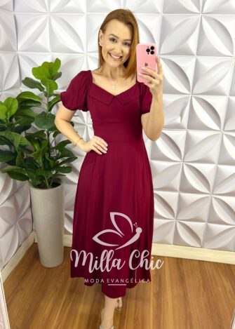 Vestido Viscolinho Mídi Com Gola Elisa - Verde - Milla Chic