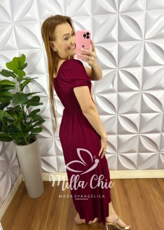 Vestido Viscolinho Mídi Com Gola Elisa - Verde - Milla Chic