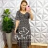 Vestido Viscolinho Mídi Estampado Margarida - Preto - Milla Chic