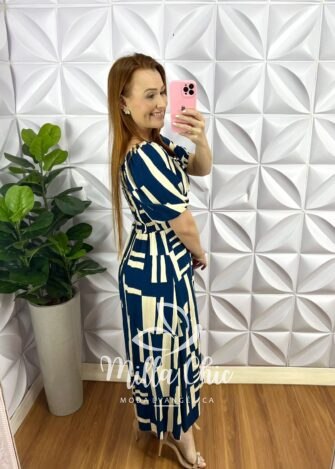 Vestido Viscolinho Mídi Laço Na Gola Estampado Abistrata Daniela - Caramelo - Milla Chic