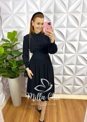 Milla Chic - millachic com br vestido viscolinho midi manga longa estampado siliane terra cota copia 6 Vestido Viscolinho Mídi Pala Na Cintura Bianca - Preto - Milla Chic