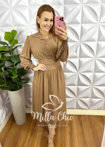 Vestido Viscolinho Mídi Pala Na Cintura Bianca - Preto - Milla Chic