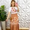 Vestido Viscose Com Blusa Em Malha Estampado Fallon - Salmão - Milla Chic