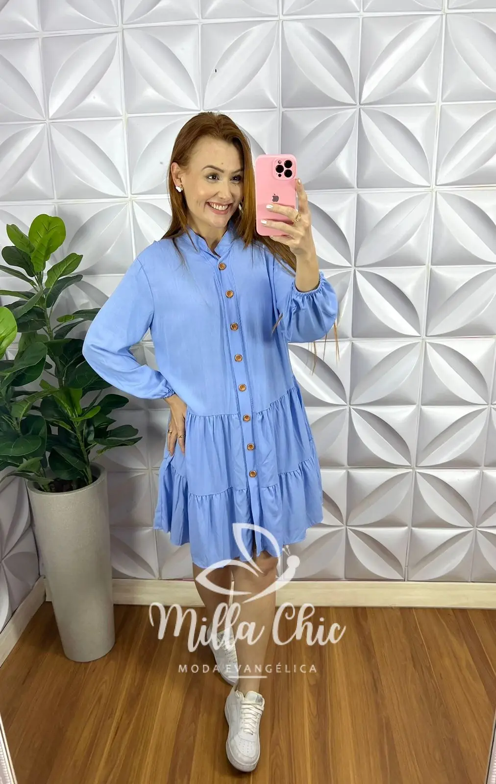 Vestido Viscolinho Oversized Manga Longa Geysa – Azul – Milla Chic Vestido Viscolinho Oversized Manga Longa Geysa - Azul - Milla Chic