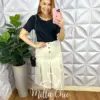 Saia Linho Com Pregas Com Bolso E Botão Ligia - Areia - Milla Chic