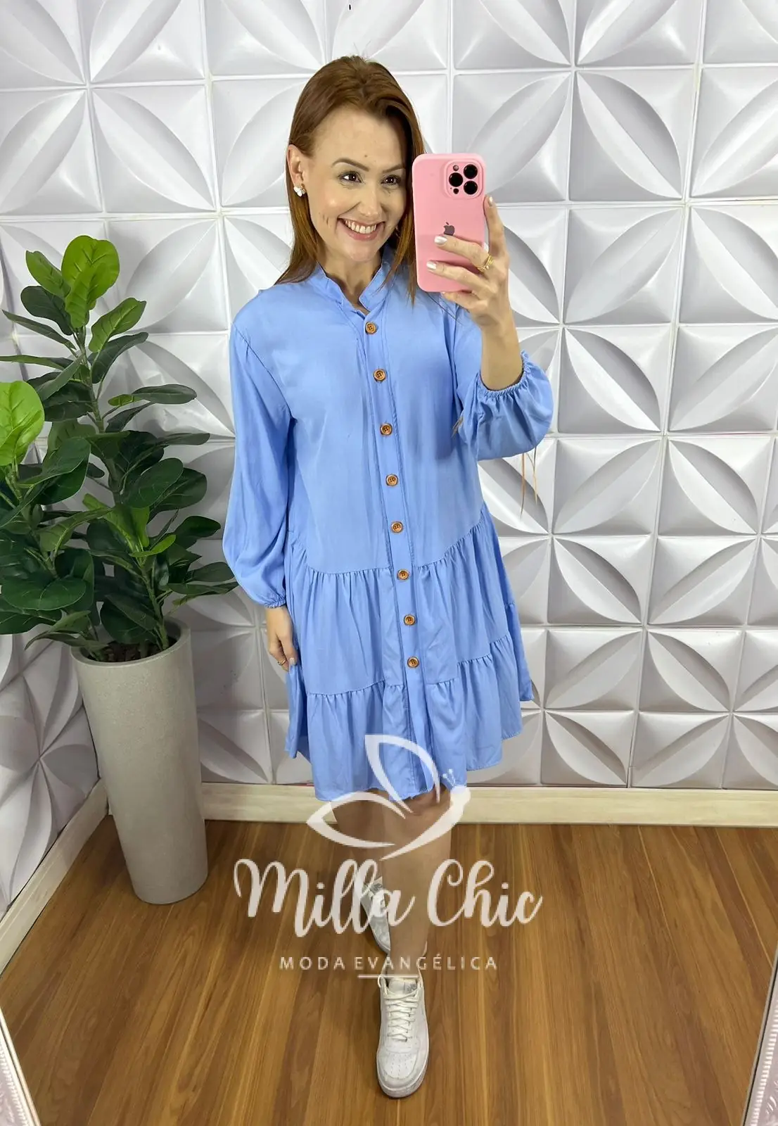 Vestido Viscolinho Oversized Manga Longa Geysa – Azul – Milla Chic Vestido Viscolinho Oversized Manga Longa Geysa - Azul - Milla Chic