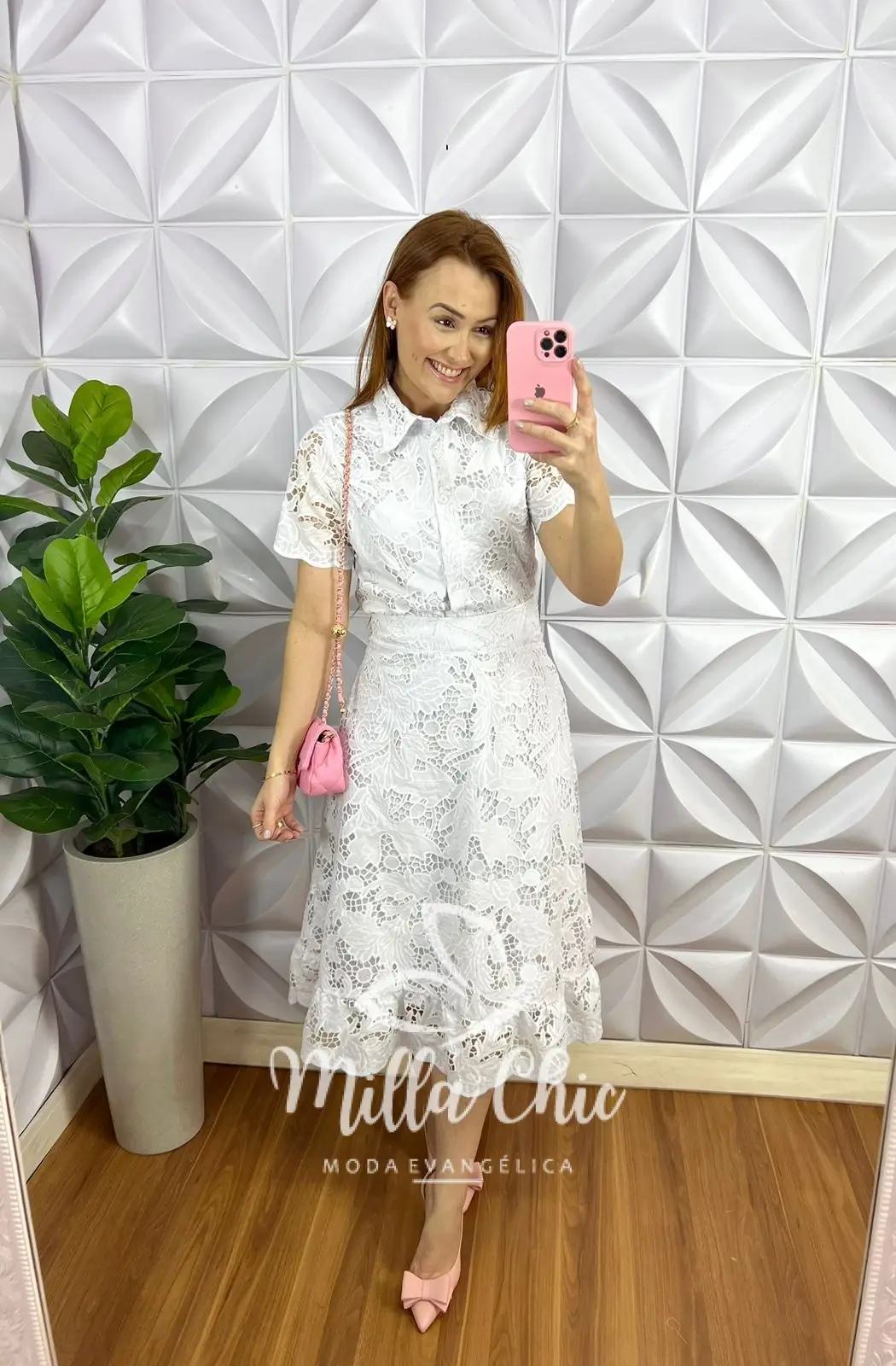 Conjunto Richilieu Camisa e Saia Mídi Lisboa – Branco – Milla Chic Conjunto Richilieu Camisa e Saia Mídi Lisboa - Branco - Milla Chic