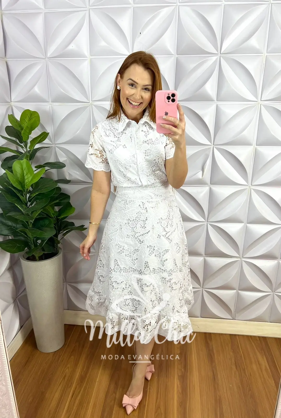 Conjunto Richilieu Camisa e Saia Mídi Lisboa – Branco – Milla Chic Conjunto Richilieu Camisa e Saia Mídi Lisboa - Branco - Milla Chic