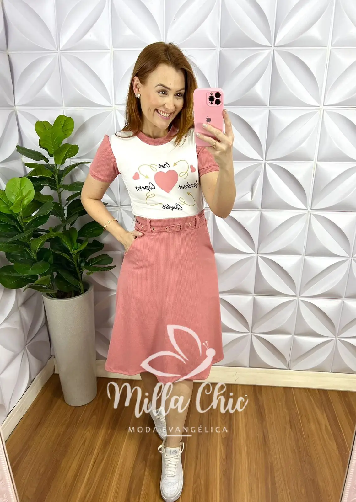Conjunto Blusa Viscolycra Saia Anarruga Com Cinto Encapado Paula – Rosa – Milla Chic Conjunto Blusa Viscolycra Saia Anarruga Com Cinto Encapado Paula - Rosa - Milla Chic