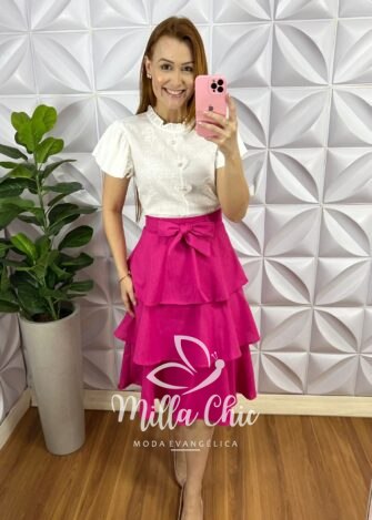 Blusa Cambraia de Linho Com Aplicação de Coração Barbara - Branca - Milla Chic