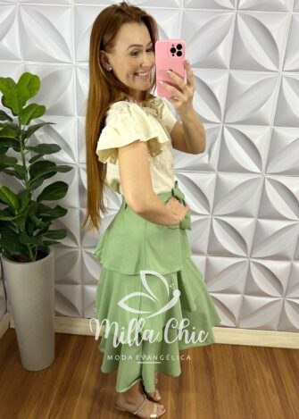 Blusa Cambraia de Linho Com Aplicação de Coração Barbara - Areia - Milla Chic