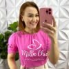 Blusa Cambraia De Linho Com Bordado Richelieu Carine - Pink - Milla Chic