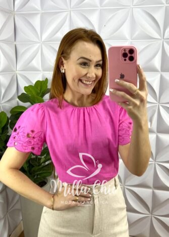Milla Chic - millachic com br blusa cambraia de linho com bordado richelieu carine pink 2 Blusa Cambraia De Linho Com Bordado Richelieu Carine - Pink - Milla Chic