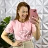 Blusa Cambraia De Linho Com Bordado Richelieu Carine - Rosa Ballet - Milla Chic