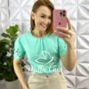 Blusa Cambraia De Linho Com Bordado Richelieu Carine - Verde Agua - Milla Chic