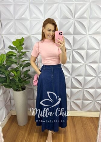 Blusa Canelada Ribana Gola Alta Paloma - Rosa - Milla Chic