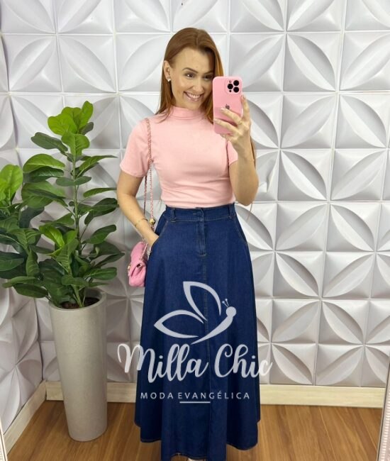 Blusa Canelada Ribana Gola Alta Paloma - Rosa - Milla Chic
