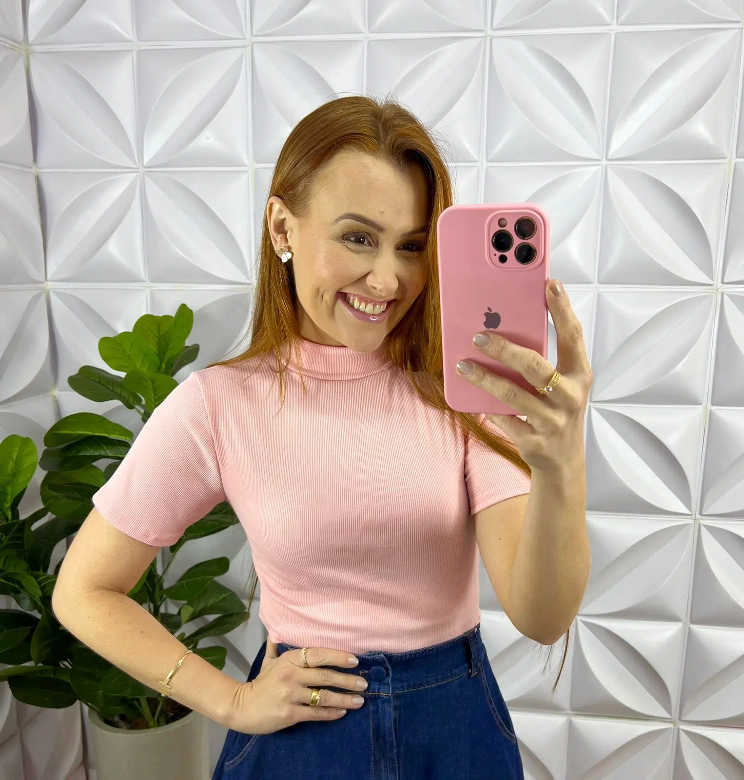 Blusa Canelada Ribana Gola Alta Paloma - Rosa - Milla Chic