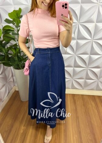 Blusa Canelada Ribana Gola Alta Paloma - Rosa - Milla Chic