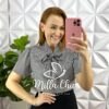 Blusa Crepe Alfaiataria Com Gola Laço Listrada Katia - Preta - Milla Chic